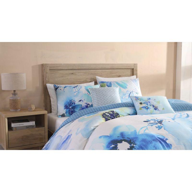 Bebejan Watercolor Blue 100% Cotton Sateen 5 Piece Reversible Comforter Set