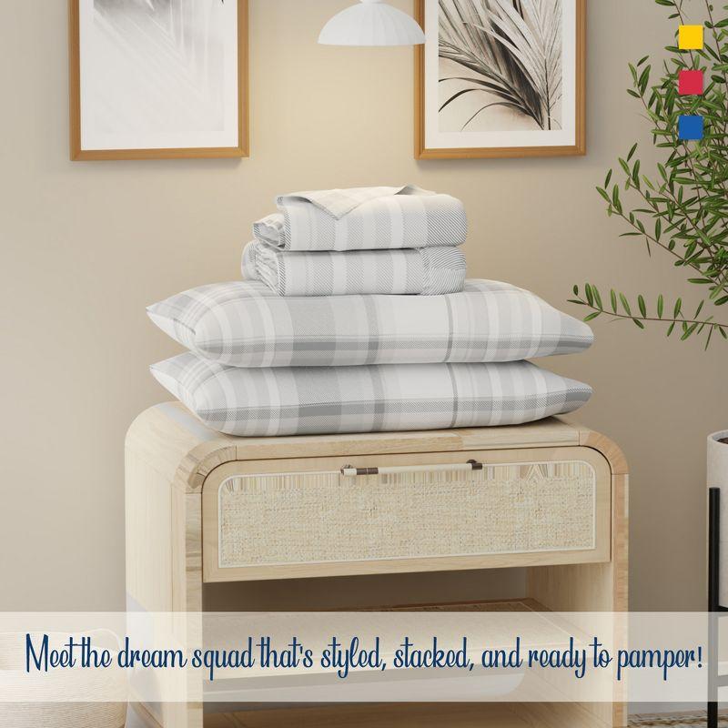 Color Sense 100% Cotton Percale Cool & Crisp 3-Piece Sheet Set Twin Hudson Plaid Grey