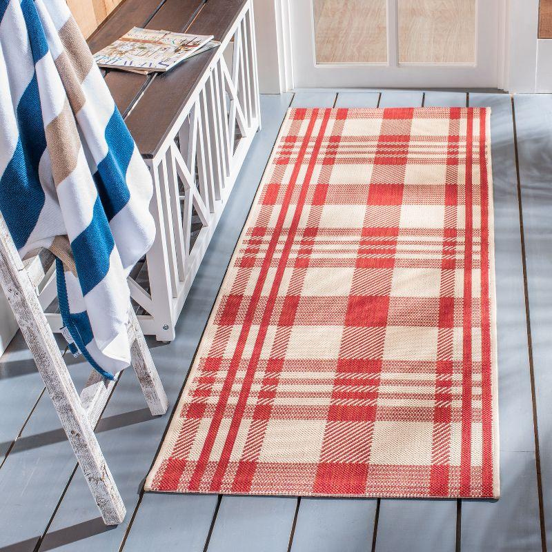 Elegant Courtyard Red & Bone 27" Non-Slip Synthetic Area Rug