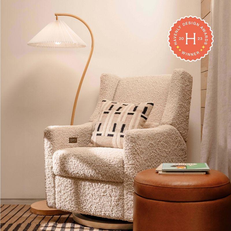 Babyletto Kiwi Almond Teddy Loop Nursery Power Glider Recliner Chair with Light Wood Base
