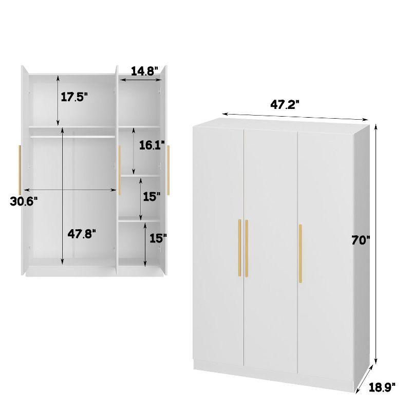 FUFU&GAGA 3-Door White Armoire Clothes Storage Solid Wood Handles Wardrobe