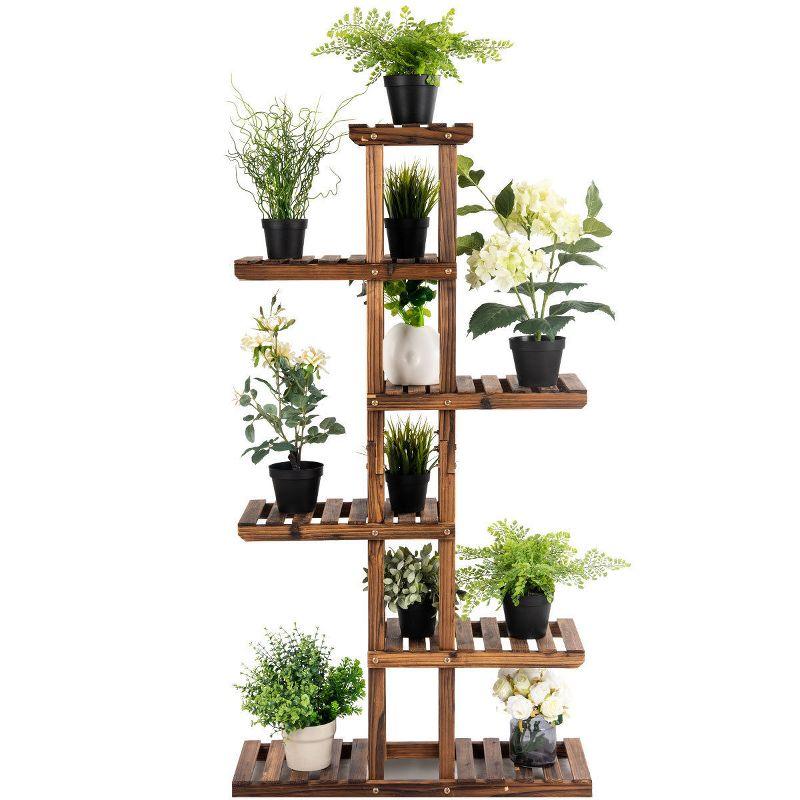 Costway 6 Tier 11 Pots Wooden Plant Flower Display Stand Wood Shelf Storage Rack Garden