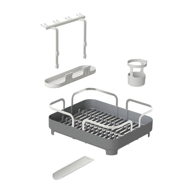 Charcoal Metal Dish Rack with Utensil Cup and Wine Glass Holder