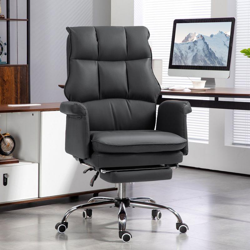 HOMCOM Executive Office Chair with Footrest, Ergonomic Office Chair, Reclining PU Leather Computer Chair, Black