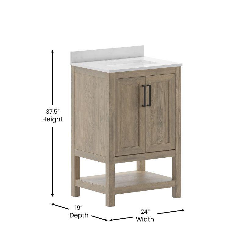 Flash Furniture Vega Bathroom Vanity with Sink Combo, Storage Cabinet with Soft Close Doors and Open Shelf, Carrara Marble Finish Countertop