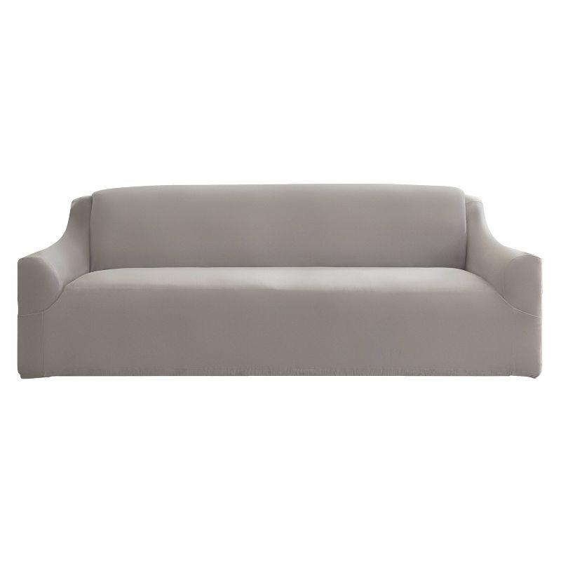 Sure Fit Hampstead Stretch Velvet Extra Large Sofa Machine Washable Couch Cover Light Gray: Pet Friendly, Indoor Use, Microfiber & Spandex