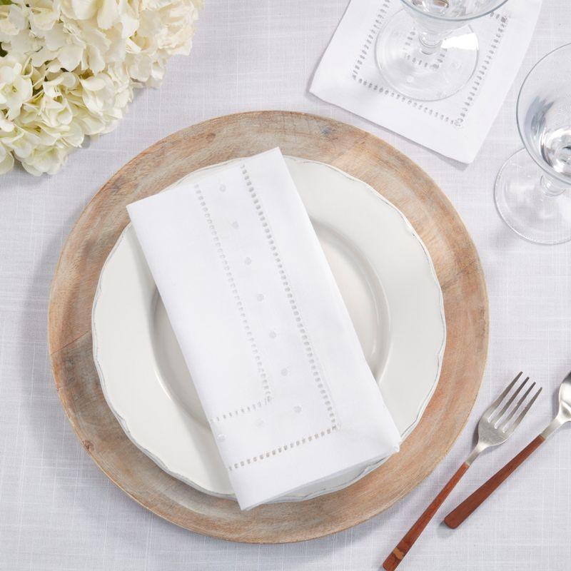 Classic White Hemstitch Embroidered Border Tea Napkins, Set of 12