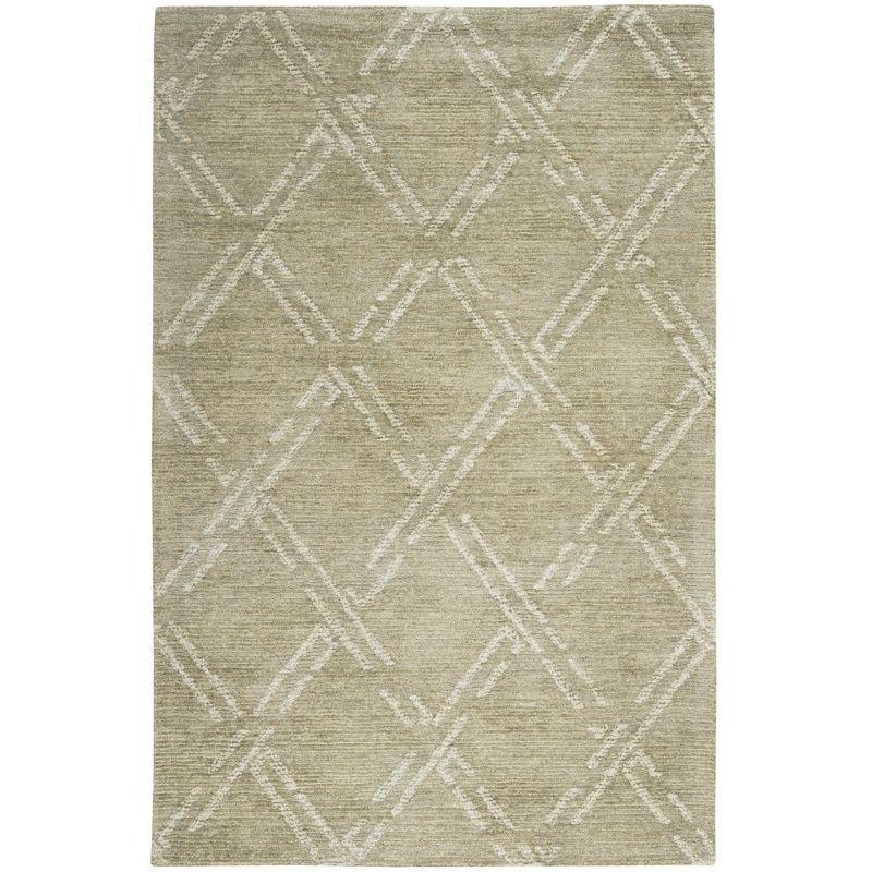 Green Ivory Hand-Tufted Geometric Diamond Area Rug 3'9" x 5'9"