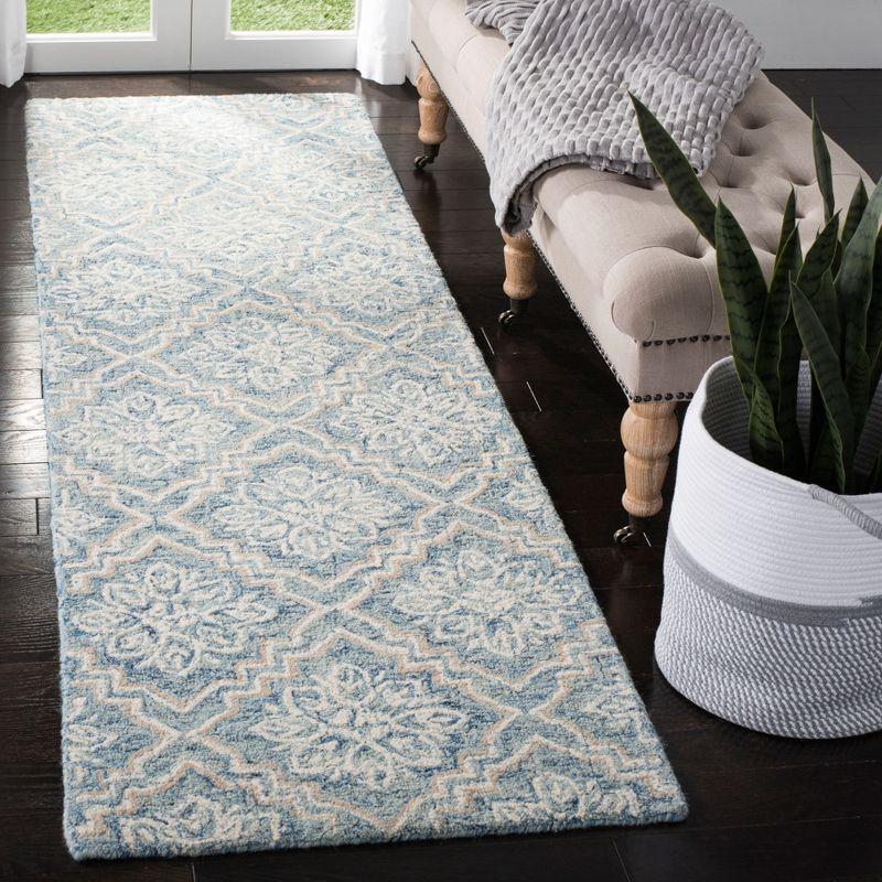 Cushion-Soft Blue Abstract Hand-Tufted Wool Runner Rug - 2'3" x 12'