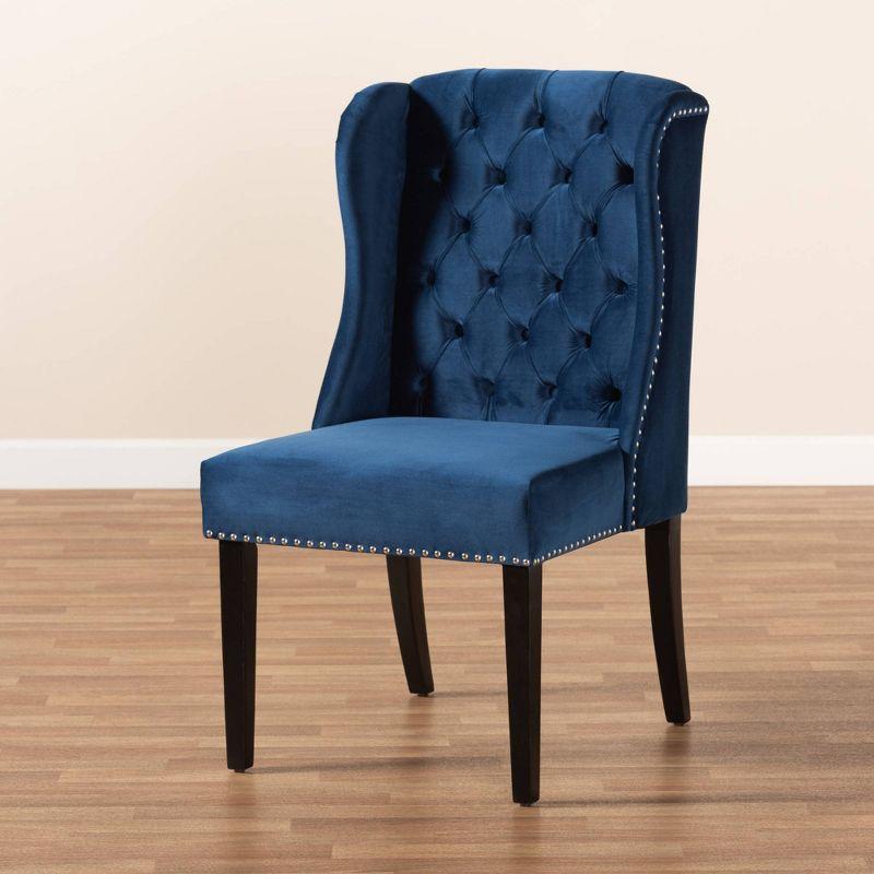 Lamont Velvet Fabric Wood Wingback Dining Chair Blue/Brown - Baxton Studio