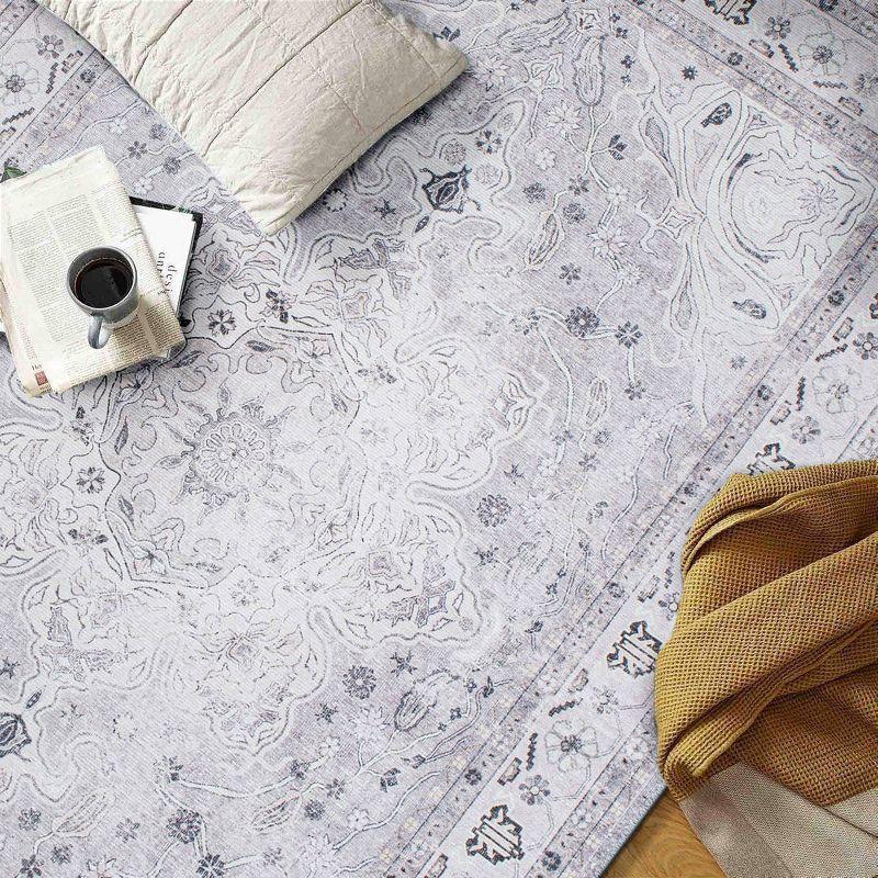 World Rug Gallery Transitional Medallion Machine Washable 7'7"x9'6" Gray Area Rug:  Stain-Resistant,  Flat Pile,  Indoor Use