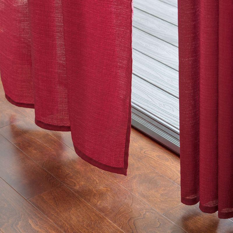 Chanasya 2pk Faux Belgian Flax Semi Sheer Window Curtain Panels - Set of 2 - 52 x 63 Inches Long - Maroon