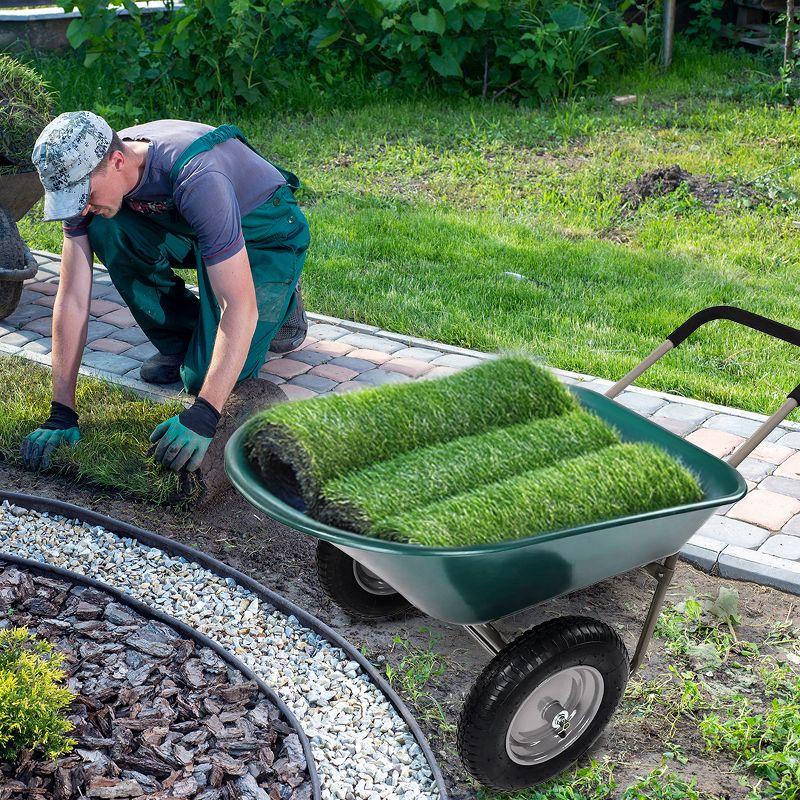 Costway 2 Tire Wheelbarrow Cart Heavy-duty Dolly Utility Cart Green