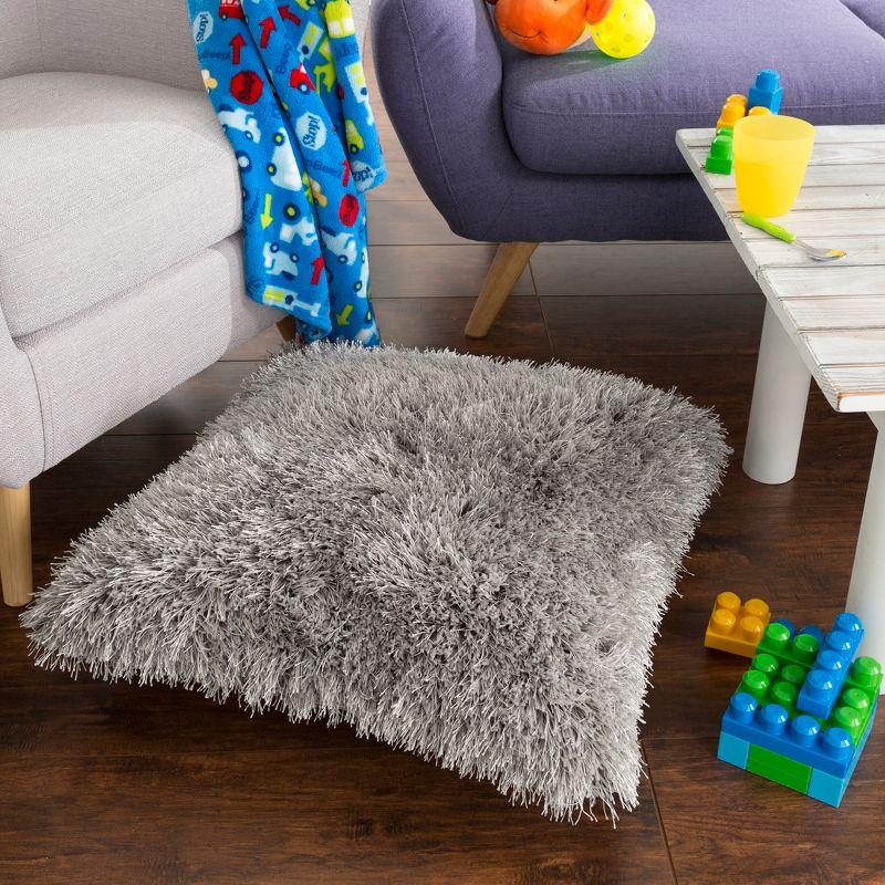 Oversized Gray Shag Faux Fur Square Floor Pillow