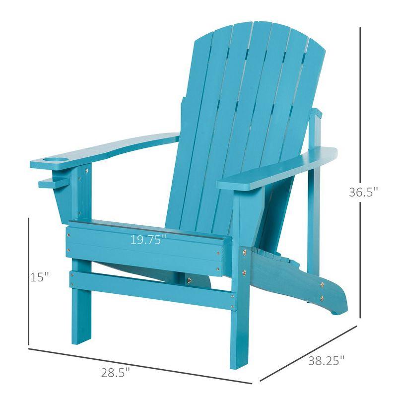 Outsunny Oversized Adirondack Chair, Outdoor Fire Pit and Porch Seating, Classic Log Lounge w/ Built-in Cupholder for Patio, Garden, Lawn, Sky Blue