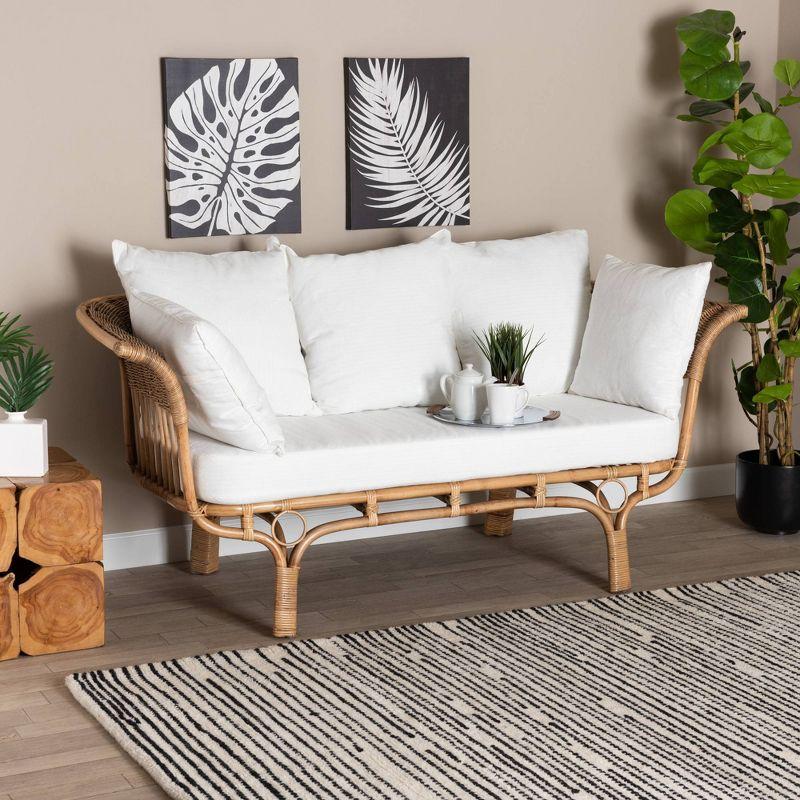 Edana Natural Rattan Sofa with White Cushions