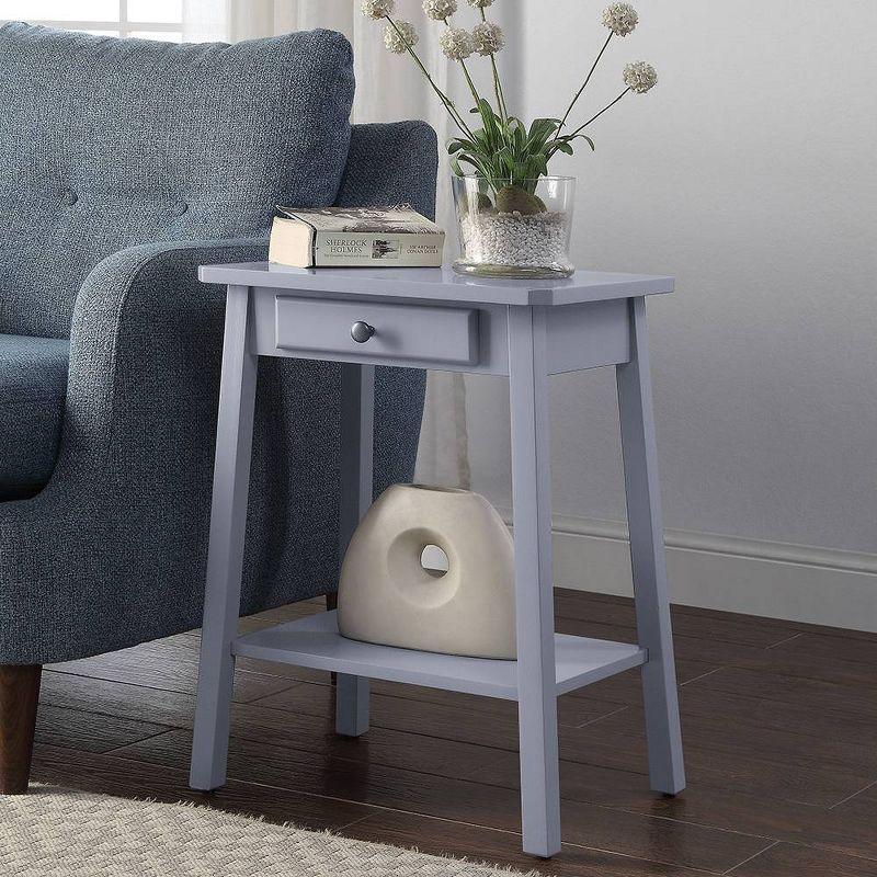 Gray Wood Accent Table with Storage Drawer and Shelf