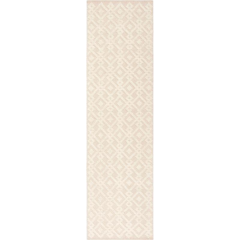 Ivory Cotton-Wool Blend Hand-Knotted Runner Rug, 2'3" x 14'