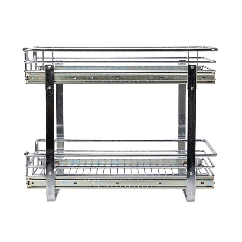 Glidez Multipurpose Chrome-Plated Steel Pull-Out/Slide-Out Basket Storage Organizer for Under Cabinet Use - 2-Tier Design - Chrome