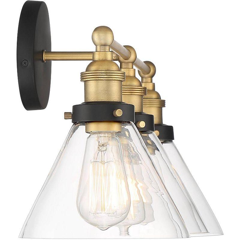 360 Lighting Burke Industrial Wall Light Black Brass Hardwire 28" 3-Light Fixture Clear Glass Shade for Bedroom Bathroom Vanity Reading Living Room