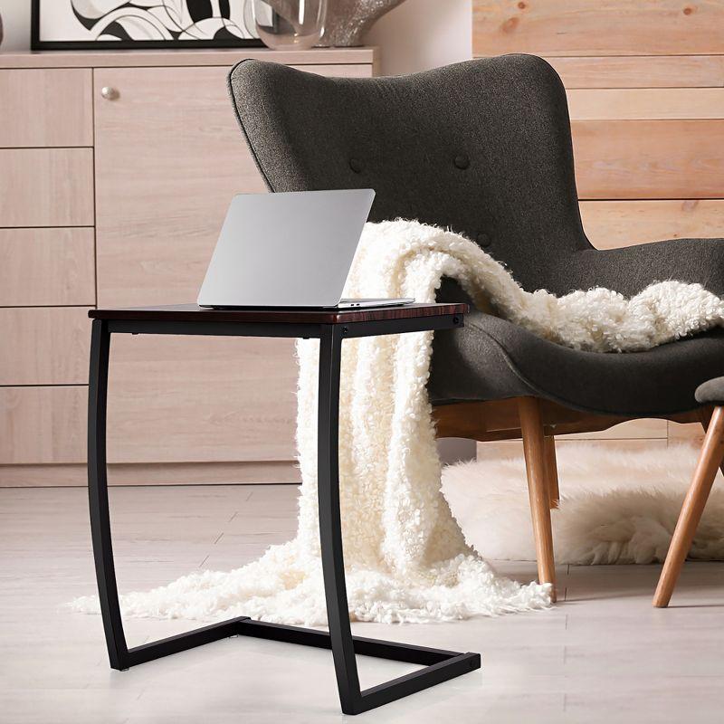 Coffee Wood and Metal C-Shaped End Table