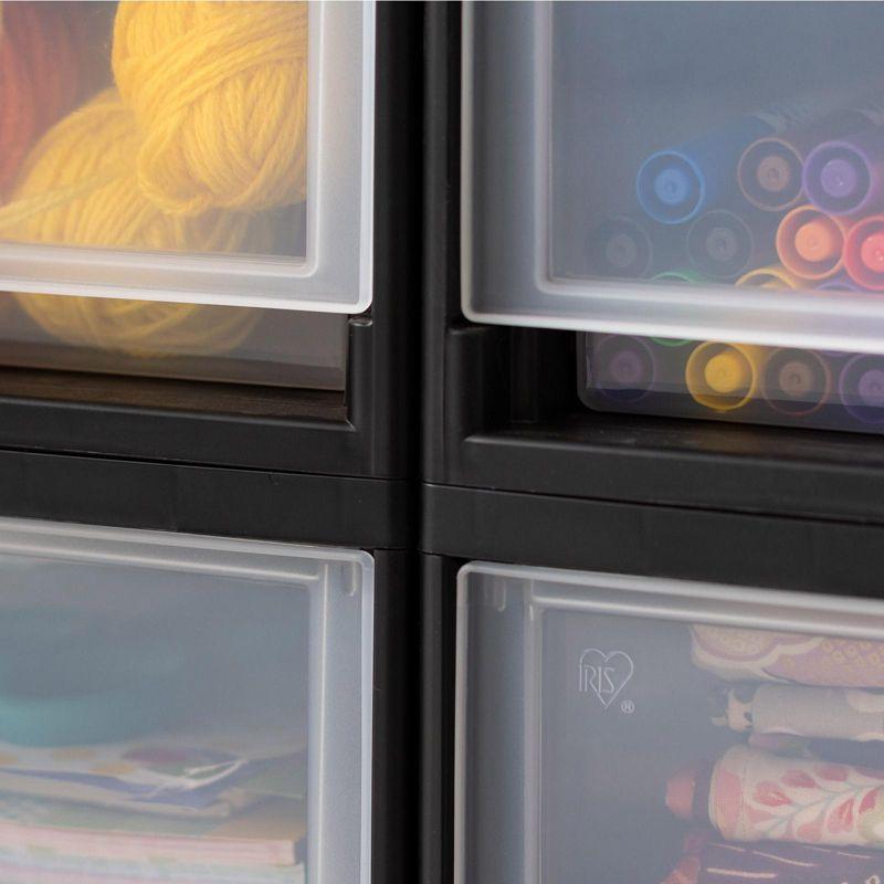 IRIS USA 6 Qt. Stackable Storage Drawer,8 Pack, Plastic Drawer Organizer with Clear Doors for Pantry, Black