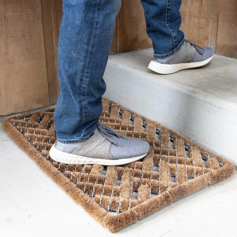 Norman Librett Wire Weave Scraper Door Mat, Basket Weave Floor Doormat, Rectangle in Coconut Fiber, Natural Brown, 18 x 30 Inches