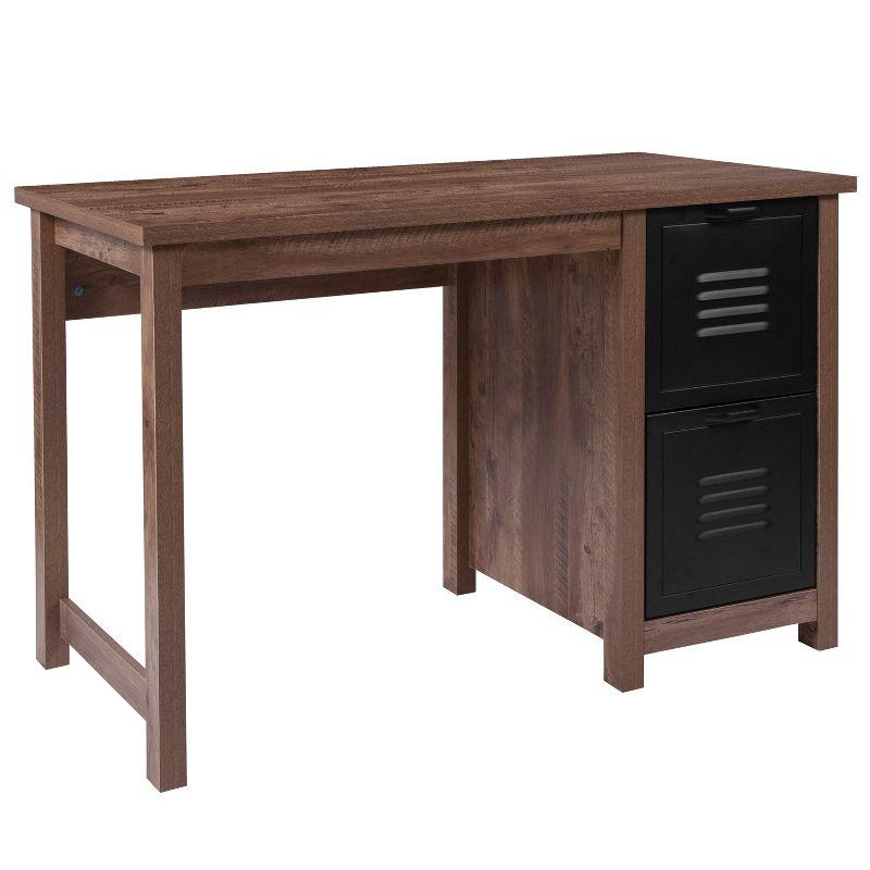 Executive Black Wood Desk with Metal Drawers and Oak Finish