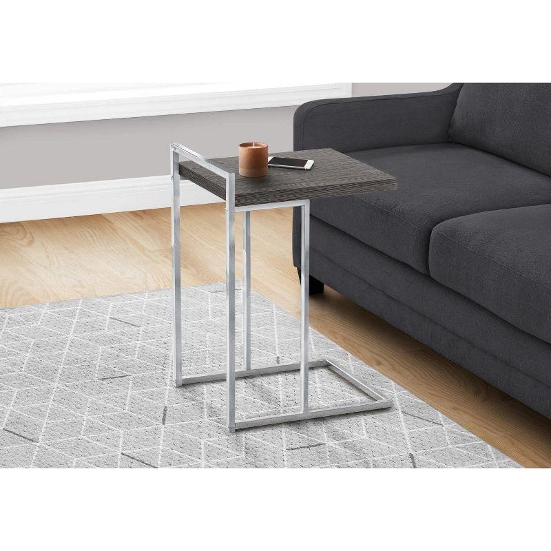 Monarch Specialties Accent Table C-Shaped End Side Snack Living Room Bedroom Metal Laminate Grey Chrome Contemporary Modern