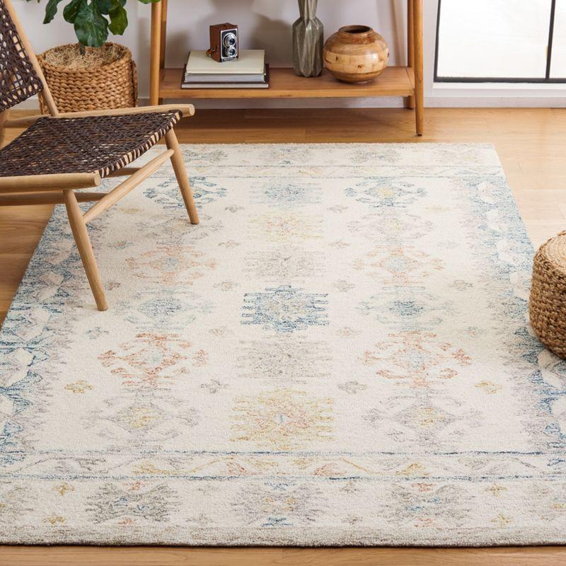 Ivory and Blue Hand-Tufted Wool Rectangular Rug