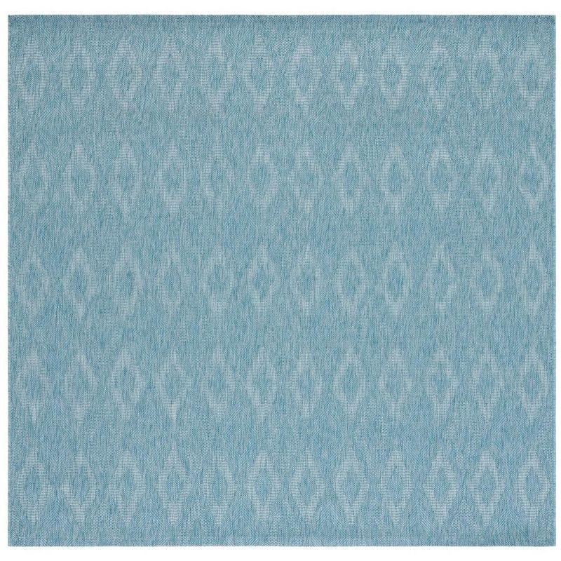 Aqua Blue Square Stain-Resistant Indoor/Outdoor Rug