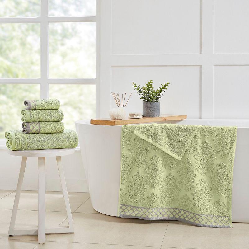 Modern Threads Modern Threads 6-Piece Damask Jacquard/Solid Ultra Soft 550GSM 100% Combed Cotton Towel Set with Embellished Borders