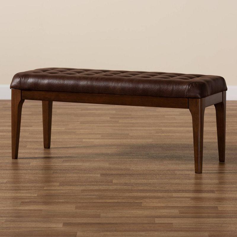 Walsh Faux Leather Upholstered and Wood Ottoman Dark Brown/Walnut Brown - Baxton Studio: Elegant Rectangular Bench, Polyester Upholstery