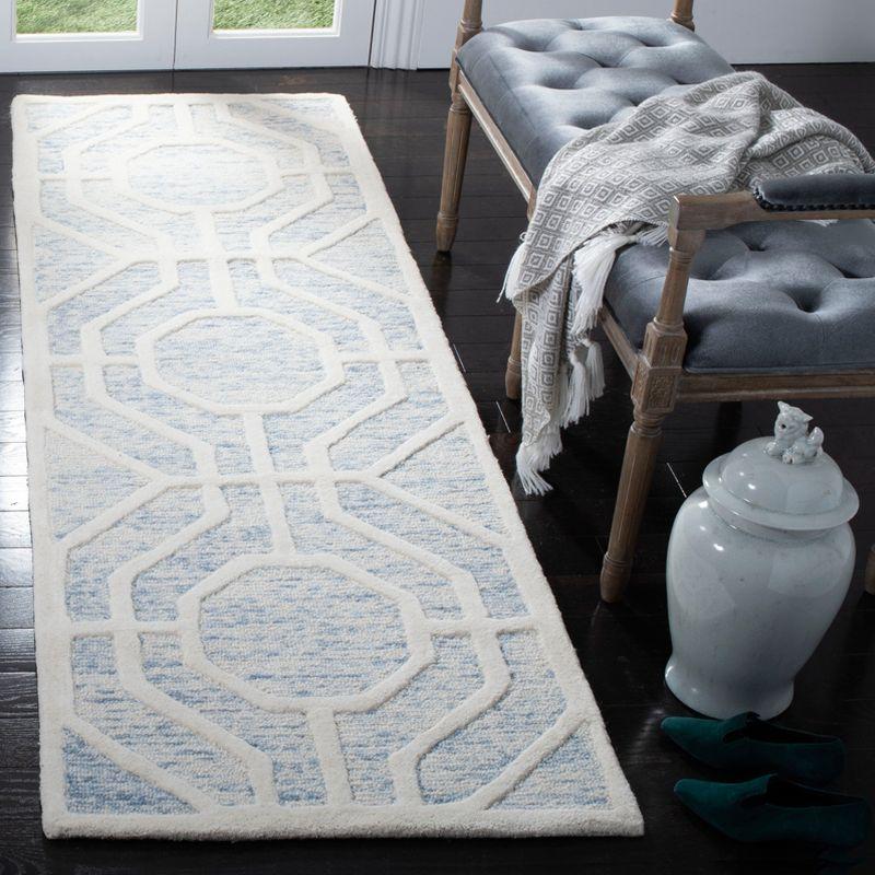 Light Blue Ivory Hand-Tufted Wool Rectangular Rug