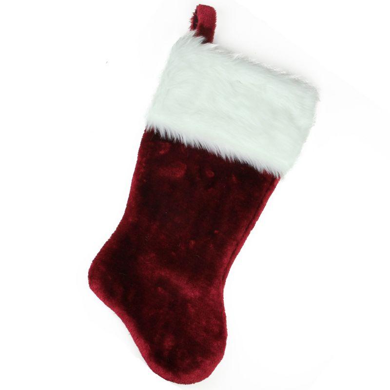 Burgundy and White Faux Fur Christmas Stocking, 20"