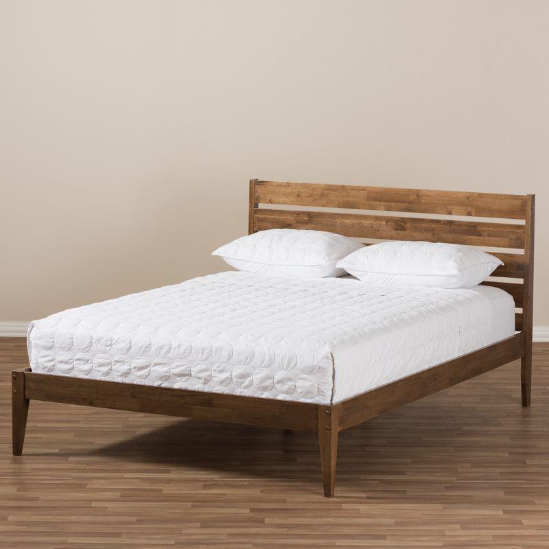 Elmdon Full Size Walnut Wood Slatted Headboard Platform Bed