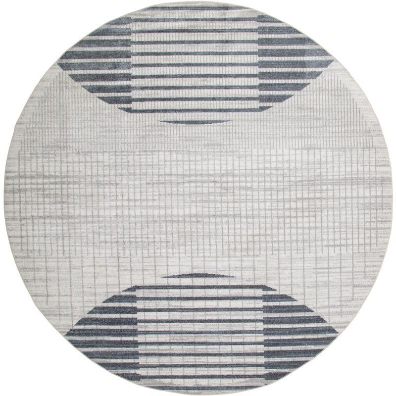 Nourison Astra Machine Washable Semi Circles Mid-Century Modern Indoor Rug Ivory Blue 5'3"xRound