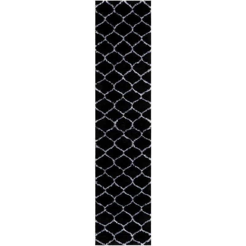 Black and White Synthetic Shag Runner Rug, 2' x 9'