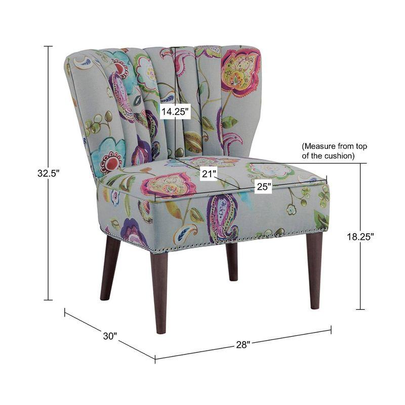 Remy Channel Back Slipper Chair Green/Cream: Madison Park, Wingback Design, Floral Pattern, Wood Legs