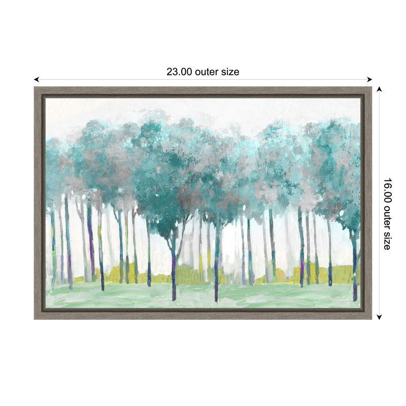 Teal and Silver Watercolor Trees Canvas Print with Gray Frame