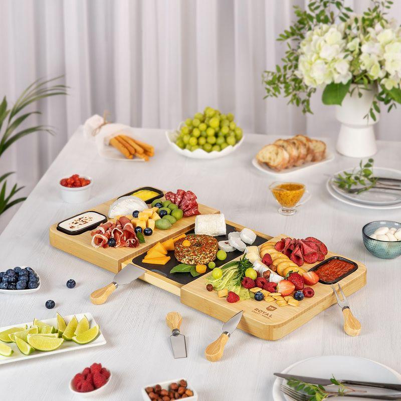 Expandable Bamboo Cheese Board Set with Slate Plate