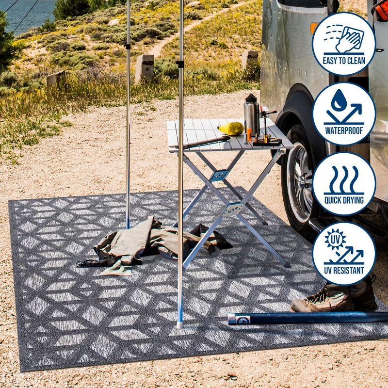 5 X 8 Talaia Neutral Geometric Indoor/Outdoor Area Rug, Dark Gray - JONATHAN Y