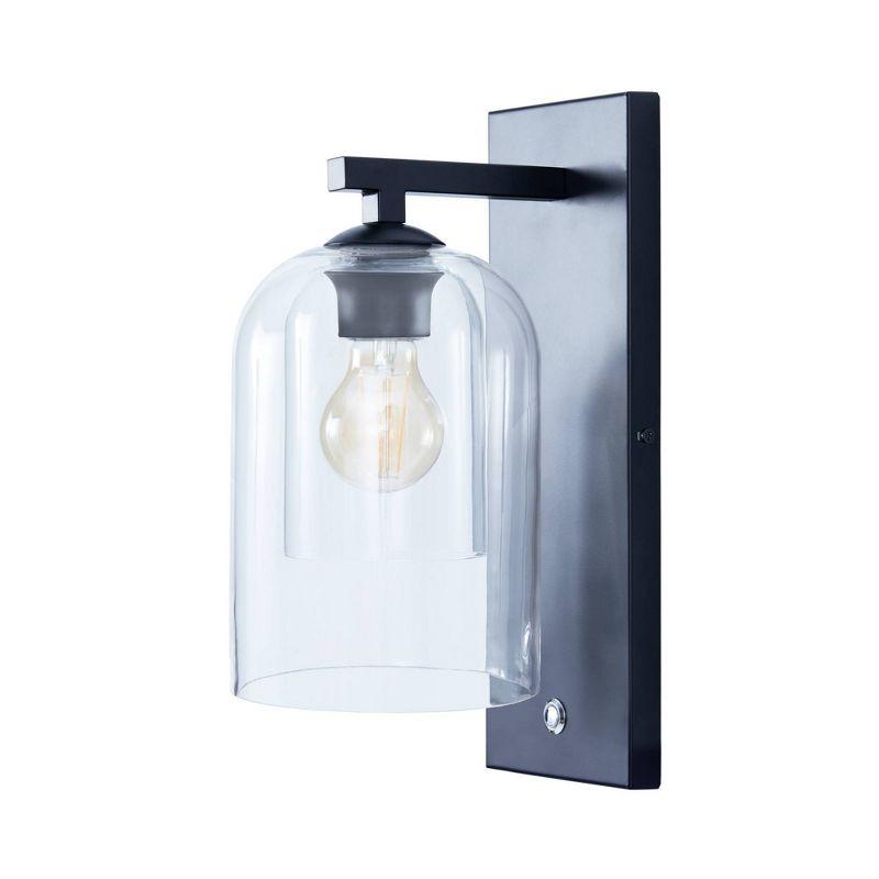 Matte Black Industrial-Style Dimmable Wall Sconce with Glass Dome