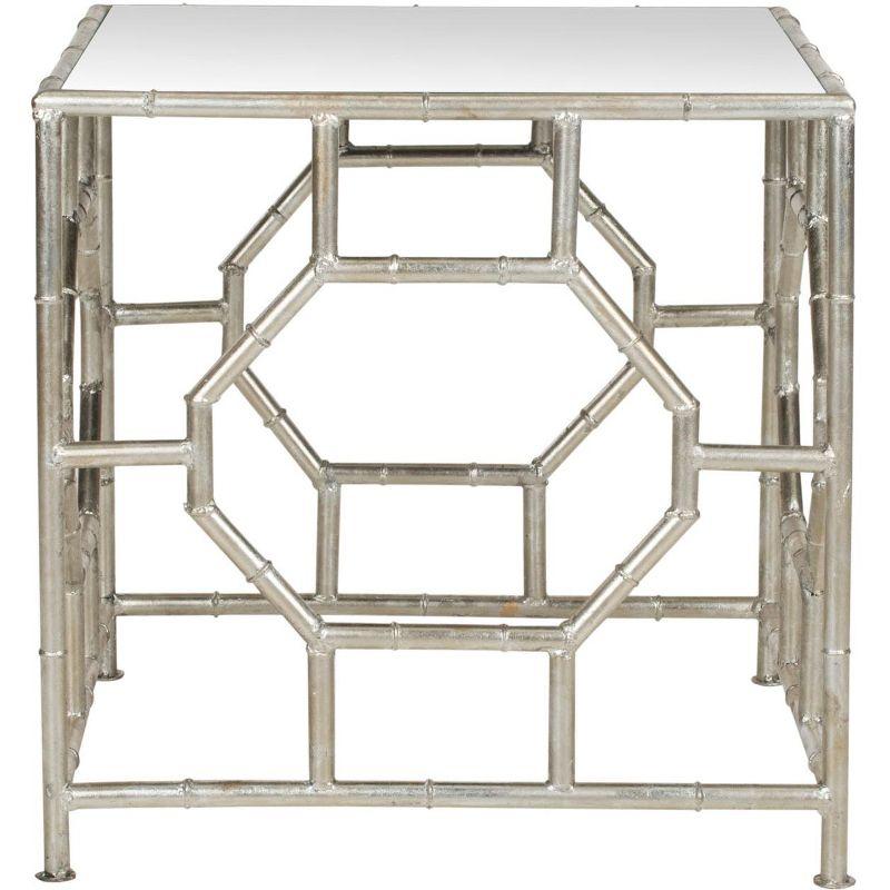 Chic Rory Silver Square Mirrored Accent Table with Faux Bamboo Base