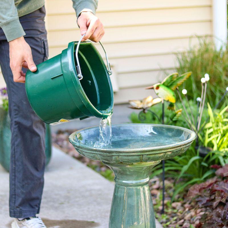 Lark Manor™ Aubriela Freestanding Ceramic Outdoor Bird Bath, UV-Resistant Green Mist Finish