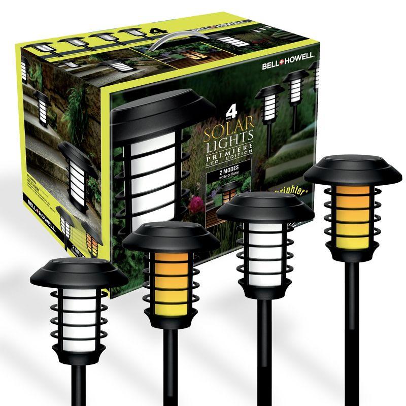 Black Solar Powered LED Pathway Light Set with Flame Mode