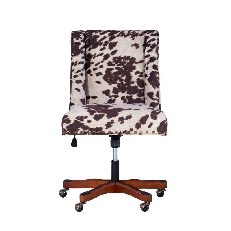 Ergonomic Swivel Office Chair in Brown/White Cow Print with Walnut Base