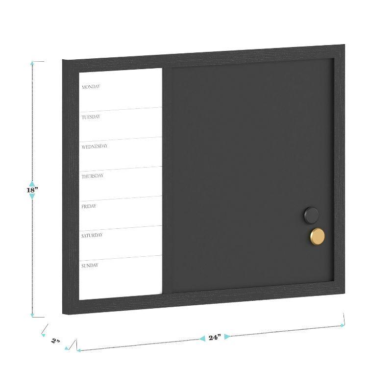 Black Woodgrain Magnetic Weekly Calendar Dry Erase and Chalk Board 24" x 18"