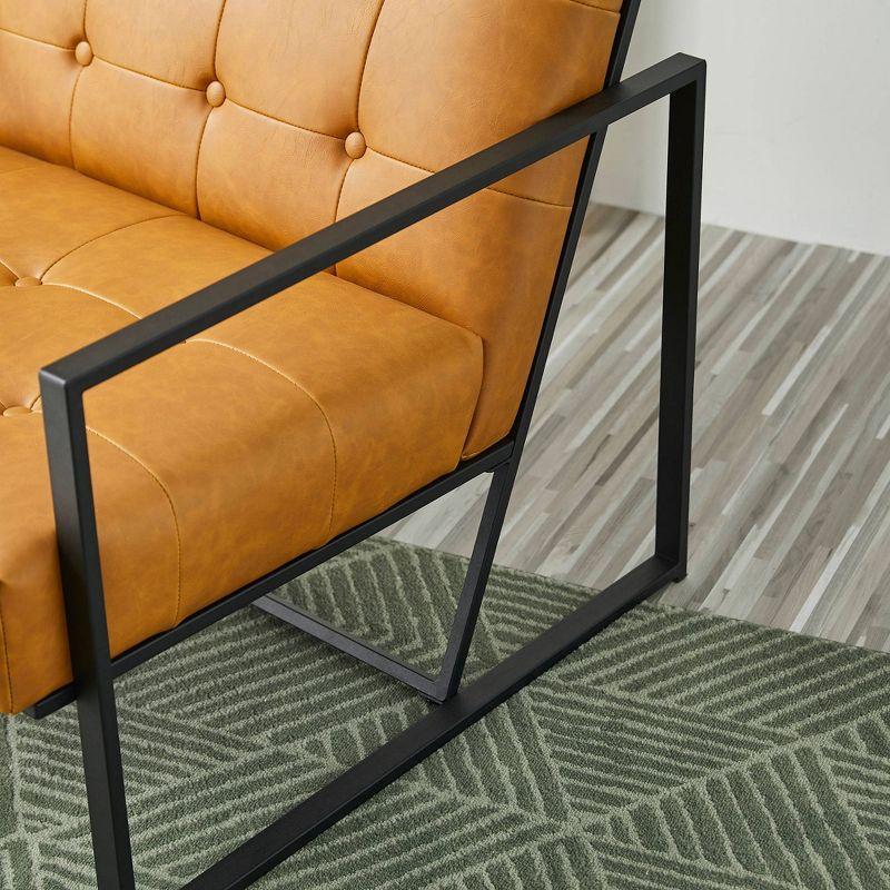 Mid-Century Modern Leatherette Button Tufted Arm Accent Chair Camel - Glitzhome: Chrome-Plated Metal Frame, Polyurethane Upholstery
