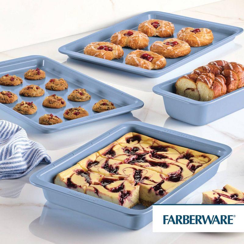 Farberware Easy Solutions Nonstick Bakeware Set, Two Cookie  Pans, Loaf Pan / Bread Pan, Cake Baking Pan, 4 Piece, Blue